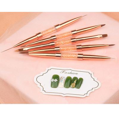 China Nail Art Custom Logo End Acrylic Double Suction Paint Coating Double Rose Gold Nail Art Brush With Cover 1pc for sale