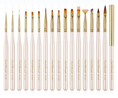 China High Quality 16 Coating Suction Round Flatback Nail Art White Gold Acrylic Nylon Nail Art Brush Set For UV Gel Polish for sale