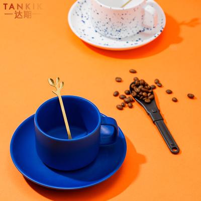 China Viable Luxury Orange Gift Box Packing Klein Ceramic Chubby Pure Solid Coffee Cup Blue Modern Minimalist Style for sale