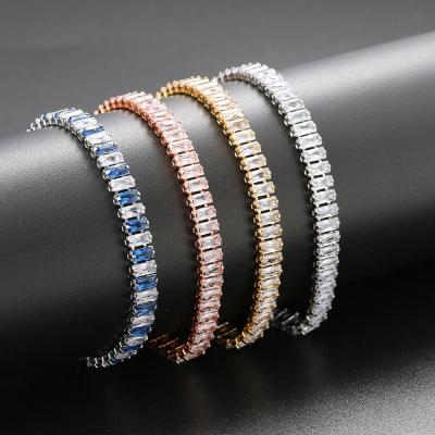 China CLASSIC Minimalist Luxury Rectangle Diamond Jewelry Hip Hop Iced Out Gold Plated CZ Zircon Tennis Bracelet Chain Bracelet For Women for sale