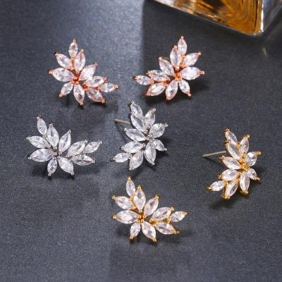 China FASHIONABLE D.C.A. High Quality Simple Cubic Zircon Leaf Flower Shape Shining Earring For Women Birthday Jewelry Popular Bridal Wedding Earrings for sale