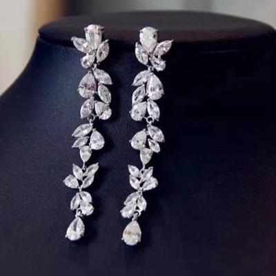 China Long Tasty Bridal Women Crystal Dangle Drop Earrings Most Popular Silver Wedding Flower FASHION Cubic Zircon Bridal Earring Bridal Jewelry for sale