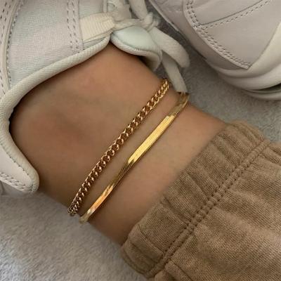 China Hiphop 3mm 316L Stainless Steel Miami Cuban Link Snake Chain Stacking Gold Plated Waterproof Anklet Body Chain Foot Jewelry For Women for sale