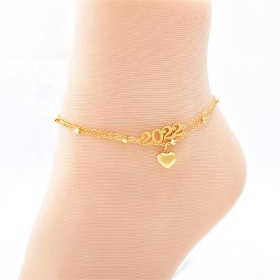 China Fashion TRENDY Waterproof Gold Plated Stainless Steel Butterfly Snake Chain Double Bead Star Heart Charm Anklet For Women Foot Jewelry for sale