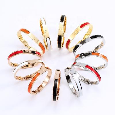 China TRENDY Colorful Stainless Steel Enamel H Letter Charm Bracelet Bangles For Women Men Gift 2022 New for sale