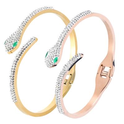 China 2022 Fashion Open Snake Luxury Waterproof Main Eye Jewelry Stainless Steel Cuff Bangle Bracelet Women Rose Gold Plated Crystal Zirconia for sale