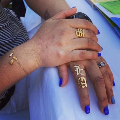 China FASHIONABLE Gold Anillos Mujer Punk English Rings Gold A-Z Initial Letter Ring Stainless Steel Custom Jewelry Old For Men BFF Jewelry for sale