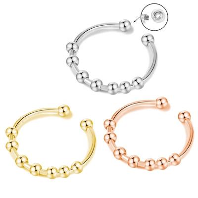 China New Design TRENDY Jewelry Reduce Worry DIY Removable Gold Plated Stainless Steel Rotation Bead Adjustable Stirrer Ring For Women Open for sale