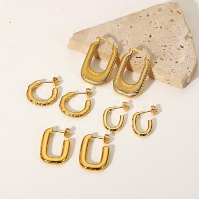 China Hiphop minimalist c shaped geometric circle stud earrings stainless steel women 18k gold plated jewelry 2022 waterproof for sale