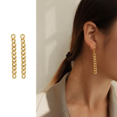 China TRENDY Hypoallergenic 18K Gold Plated Stainless Steel Jewelry 2022 Thick Cuban Link Stud Drop Earring Long Chain Bracelet For Women for sale