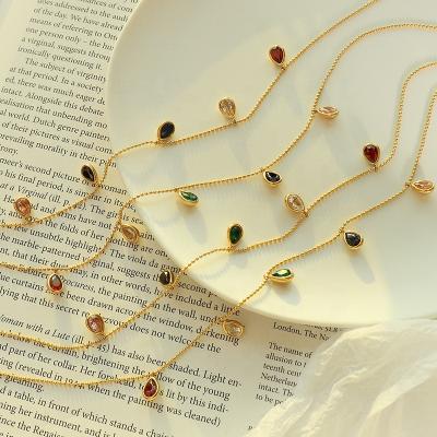 China TRENDY non tarnish jewelry waterproof pvd 18k gold plated gold plated pearl chain colorful zircon choker pendant necklace for women for sale