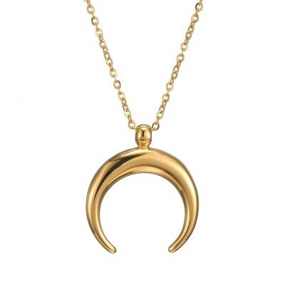 China Trendy Simple Stainless Steel Jewelry Luxury Polishing Gold Plated Crescent Moon Double Horn Pendant Upside Down Necklace For Women for sale