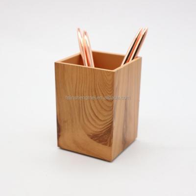 China Durable Eco - Friendly Acrylic Plastic Desktop Pen Holder / Wooden Style Pen Container for sale