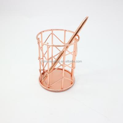 China Factory Recyclable Modern Unique Design Magnetic Stationery Metal Rose Gold Pen Holder For Sale for sale