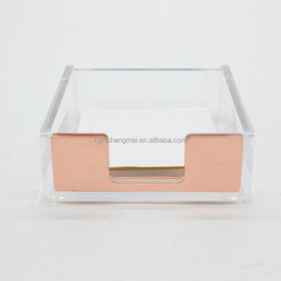 China Durable New Arrive Desktop Desktop Acrylic Rose Gold Note Magnetic Cube Holder for sale