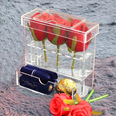 China JSM 3 Holes Rectangle Rose Flower Wedding Card Box Wholesale Clear Square Acrylic Gift Box Square Forever for sale