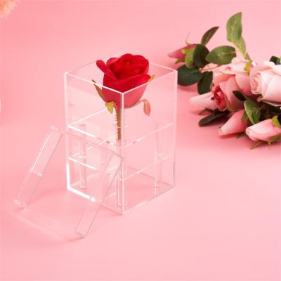 China JSM Wholesale Portable Recyclable Luxury Wedding Gift Valentine's Day For Preserved Acrylic Flowers Flower Box Square for sale