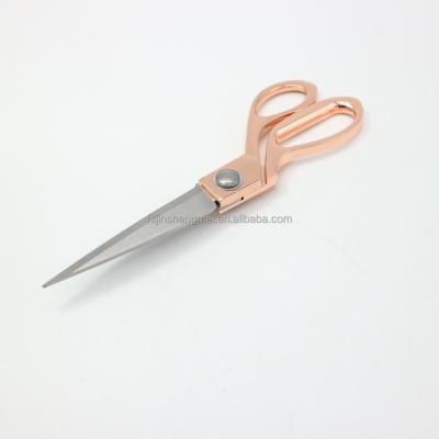 China Modern Design Sharp Unique Desktop Stainless Steel Rose Gold Magnetic Paper Cutting Scissors for sale