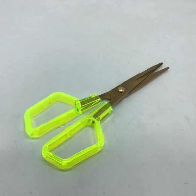 China Universal Modern Fluorescent Green Acrylic Silver Steel School Vintage Handle Cut JSM R Business Sewing Paper Cutting Scissors for sale