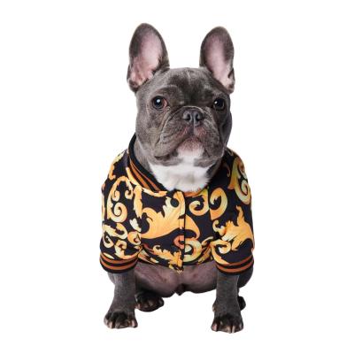 China Famous brand fashion pet teddy bear jacket popular logo patchwork dog clothes sport suit for sale