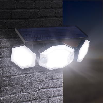 China Warehouse Solar Motion Sensor Light with 3 heads  100 LED 1000LM Waterproof 65  motion sensor light lamp outdoor for garden yard for sale