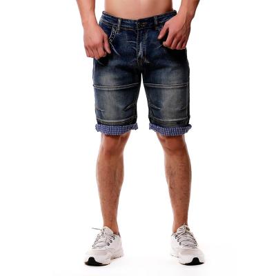 China High Quality Special Grid Cuffed Design Shorts Men Dark Blue Causal Straight Fit Fifth Jeans Breathable for sale