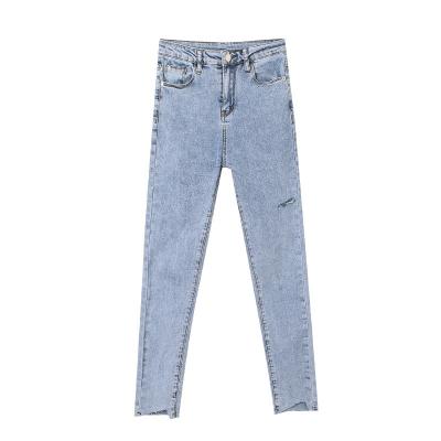 China Breathable Pencil Pants Women's Autumn High-Waisted Slim Casual Outer Wear Ripped Jeans Women's Slim Fit for sale