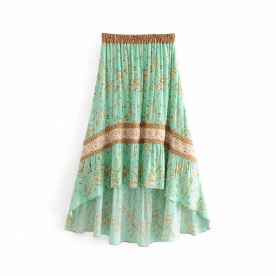 China Bohemian Style Anti-static Waist Maxi Skirt /womens Floral Print Dresses Long Rayon Elastic Casual Women Maxi Wrap Dresses for sale