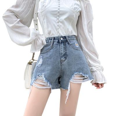 China New Summer Women's Shorts Anti-wrinkle High Waist Embroidered Fashion Fringe Wide Leg Women's Denim Shorts for sale