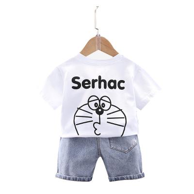 China 2021 Summer Smart Casual High Quality Soft Colorful Cartoon Two Pieces Children Sets Cotton O-neck Children's Clothing Sets for sale