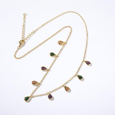 China FASHIONABLE Hot Sale 925 Women Jewelry Wholesale Silver Gold Plated Colorful Zircon Link Necklace for sale