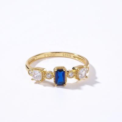 China CLASSIC 18K Gold Plated Fashion Jewelry High Quality Womens 925 Silver Classic Blue Zircon Ring for sale