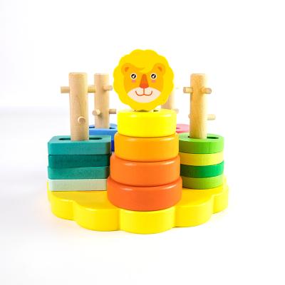 China Educational DIY Toy Set Wholesale Montessori Wooden Five Layer Columns Kids Shape Geometric Disassembly Building Blocks For Children for sale