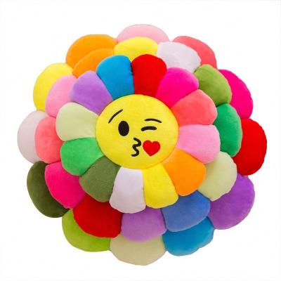 China Creative Qq Expression Sunflower Plush Toy Cushion Colorful Flower Office Home Cushion Gift Customization New for sale