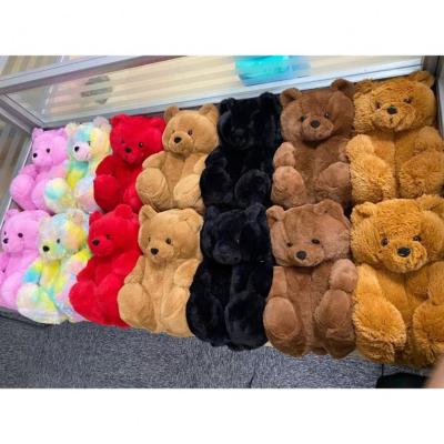 China 2021 New Arrivals Plush Fuzzy Sweat-absorbent Teddy Bear Style Slippers New Bedroom Teddy Bear Slippers for Women Girls for sale