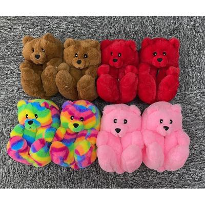 China Wholesale 2021 Fashion Trend Glow in the Dark Plush Slipper Soft Teddy Bear Slippers for Women Girls for sale