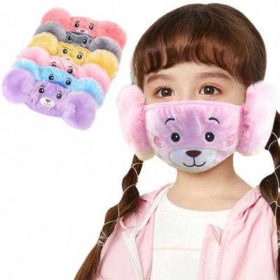 China 2020 Hot Eco-friendly Children's 2 In 1 Ear Muffs Cartoon Teddy Bear Face Masks for sale