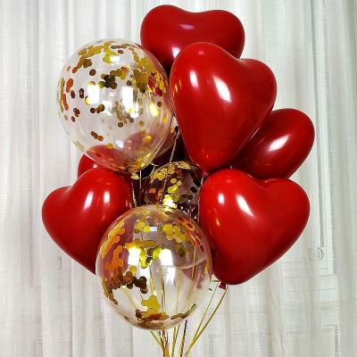 China Gift Toy Wedding lover proposal wedding banquet decoration balloon 10 inch heart shaped pomegranate double red latex balloon for sale