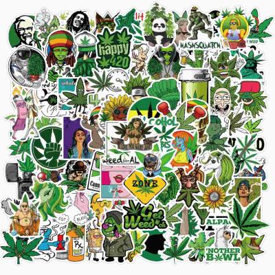 China 100Pcs Waterproof Cool Cartoon Spoof Weed Stickers For Laptop Waterbottles Hydroflasks Skateboard Smoking Stickers for sale