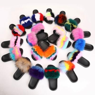 China Lightweight fur slippers ladies freeze bags and slides natural faux fur women slippers color soft fur sandals for sale