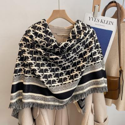 China 2022 European American wholesale warm winter jacquard shawl four sides fringe scarf high quality chain women's element fashion winter knitting for sale