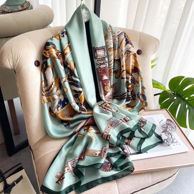 China Soft touch feeling best popular 2022 satin scarf wholesale office ladies scarf sell printed soft long women's satin scarf for sale