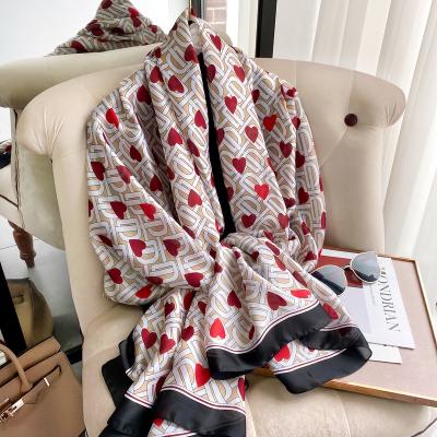 China Soft Touch Feeling Ready To Ship Spring Popular Female Summer Women's Silk Scarf With Print Pretty Large New Soft Satin Silk Scarf for sale