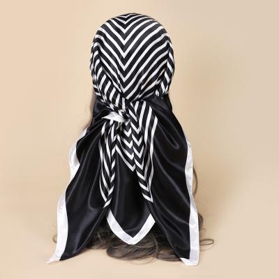 China 2022 Universal New 90CM Striped Silk Scarf Lady Satin Scarf Wholesale Hijab for sale