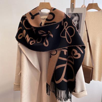 China European American ladies thickened long warm covering letters and imitated pashmina designer winter cashmere luxury scarf horse women shawls for sale