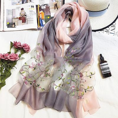 China Classical high-grade silk coverchief wholesale color gradient color embroidery woolen silk scarf for sale