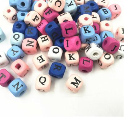 China DIY Jewelry Making Colorful Cube Wooden Alphabet Spacer Beads For Jewelry Making 10mm for sale