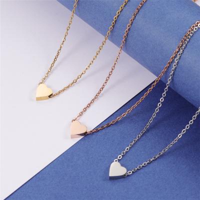 China TRENDY Love Clavicle Necklace Stainless Steel Peach Heart Polished Pendant Necklace 45cm for sale