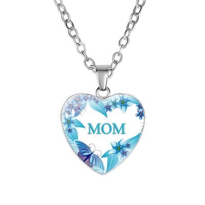 China Mother's Day Gift Single Gemstone Necklace Dangling Mother's Heart Mom Love Mom Necklace Europe and America for sale