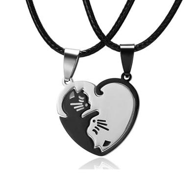 China Popular Titanium Steel Chain Sweater Necklace Europe and America Cat Couples Autumn Winter Pendant Necklace for sale